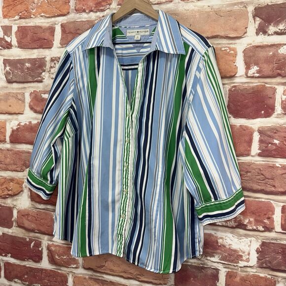 Tommy Hilfiger Top Shirt Women's Size 22 Multicolor Striped Casual Button Front - Picture 3 of 7